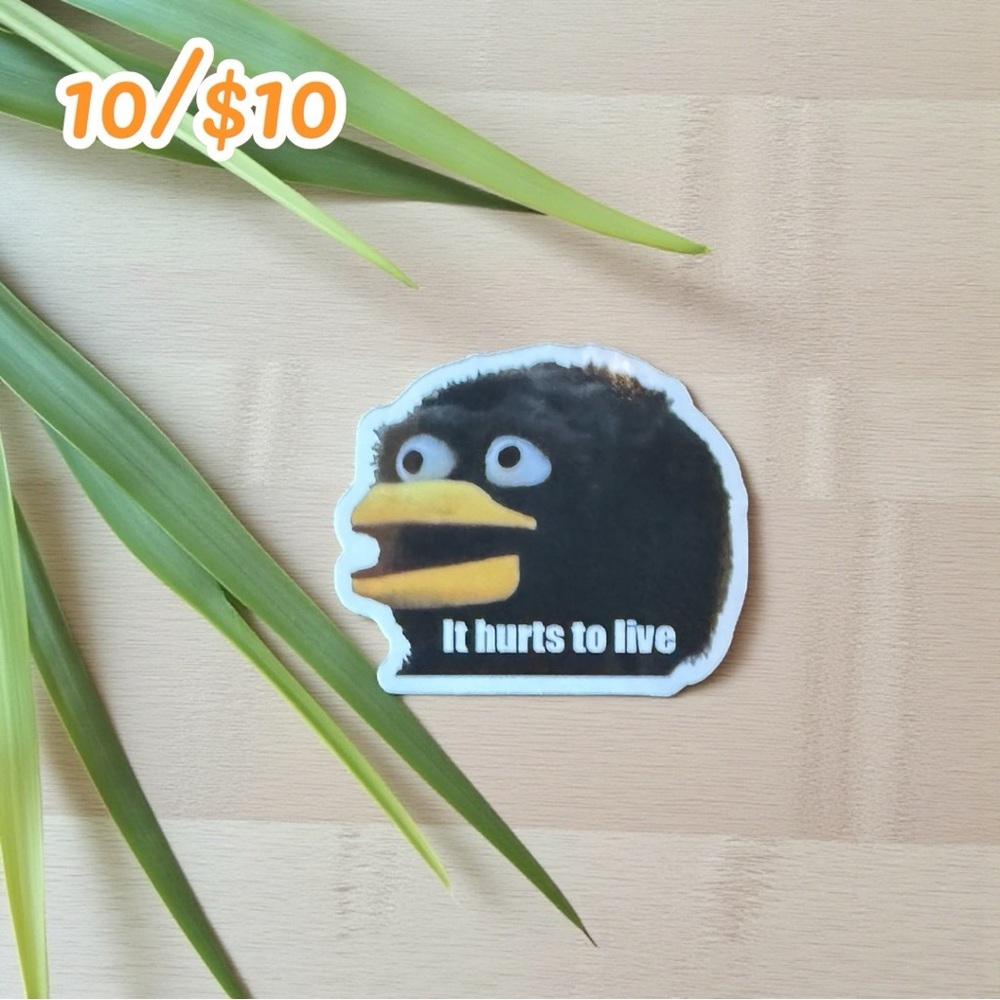 Funny Meme Sticker – “It Hurts to Live” | Glossy Finish
- Approximately 2 3/4”